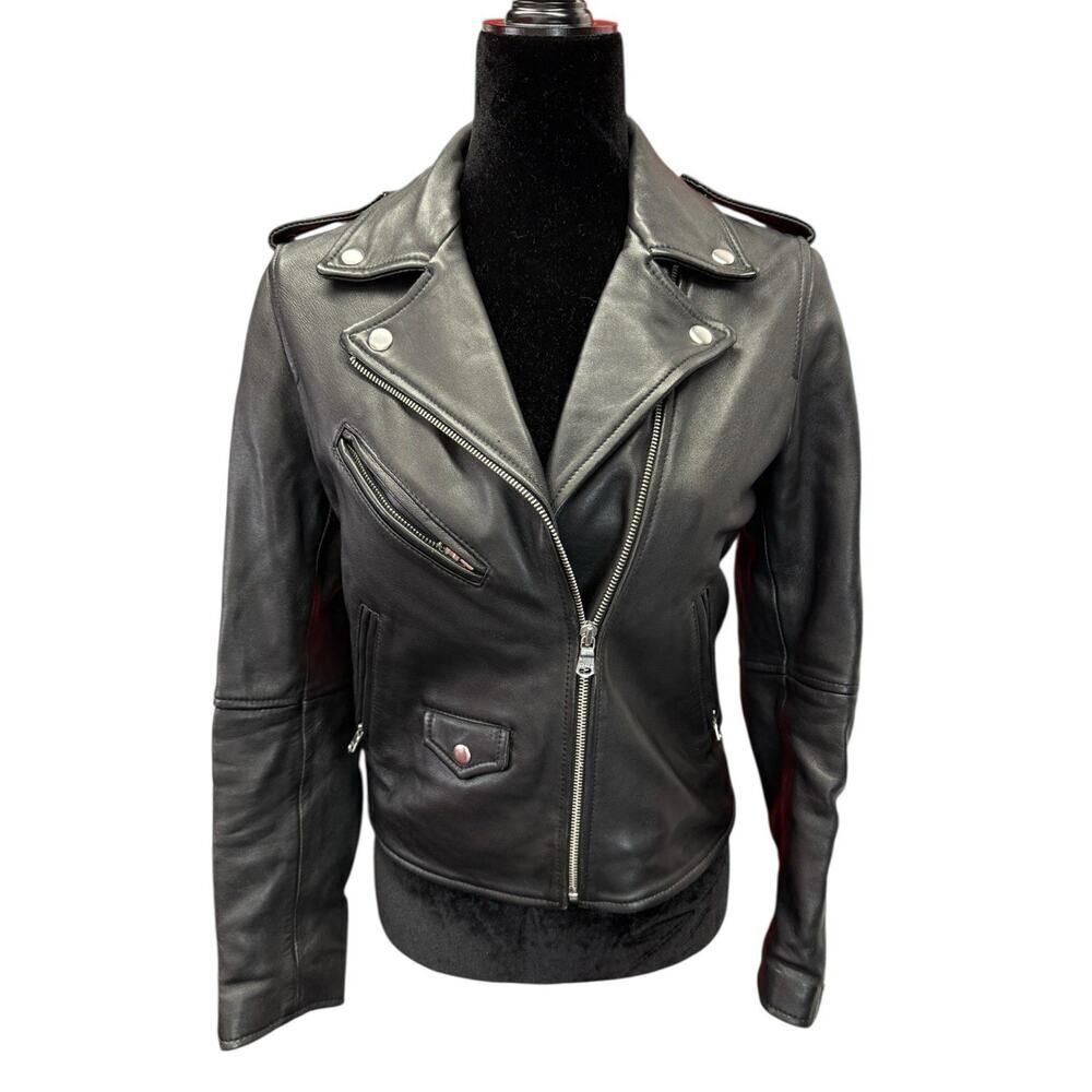 Levi’s Genuine Leather Moto Biker Jacket Black XS Real Sheep Skin Chic